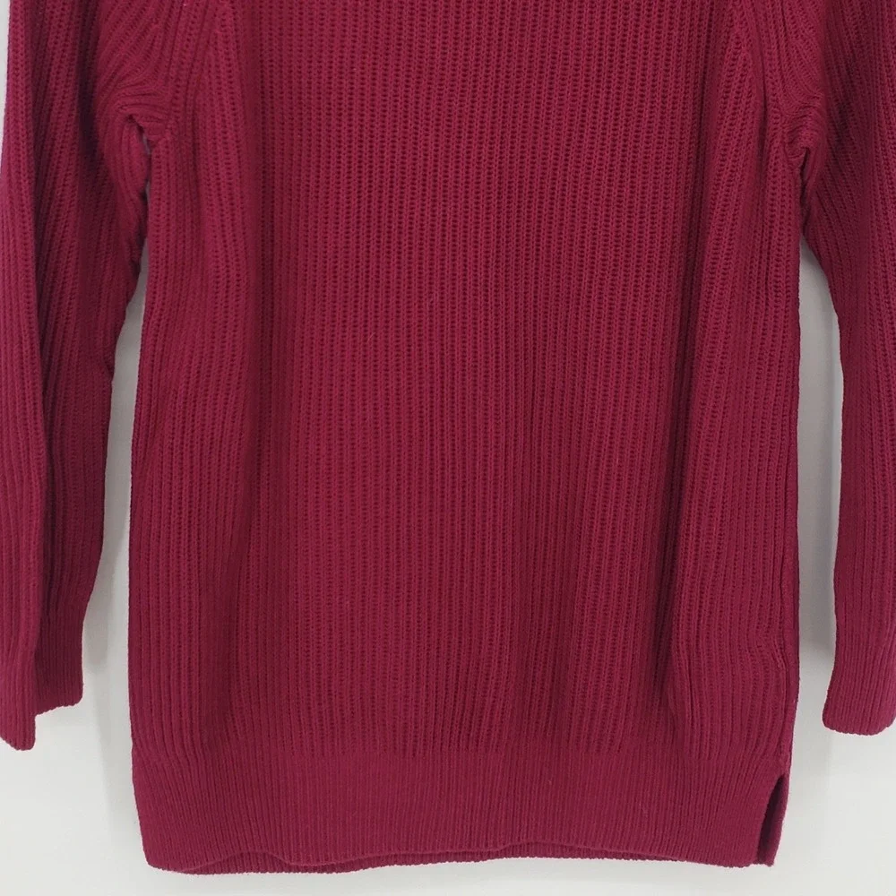 LOFT Jeweled Crew Neck Sweater M Embellished Beaded Ribbed Knit Cotton Silk‎ Red